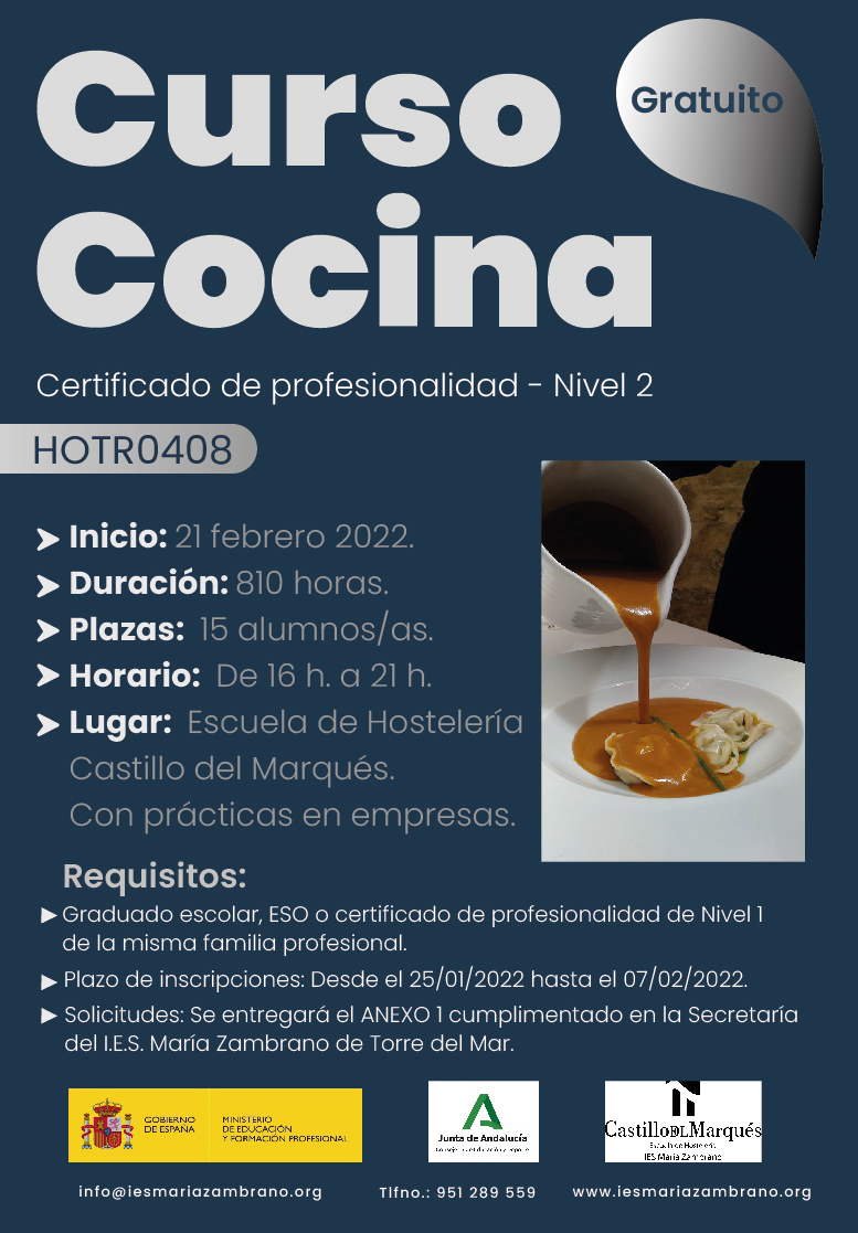 curso cocina, HOTR0408, ies maria zambrano, castillo del marques, escuela de hosteleria, 